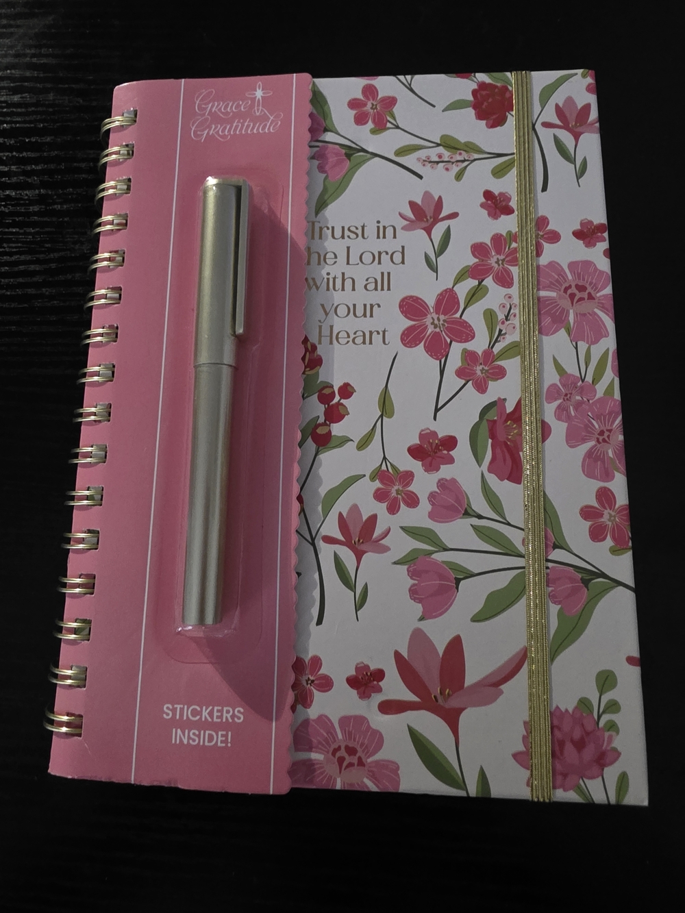 Grace & Gratitude Floral Spiral Journal with Pen - Pink Floral